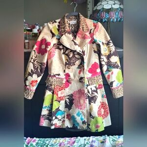3 Sisters Floral Cheetah Print Double Breasted Coat Womens small